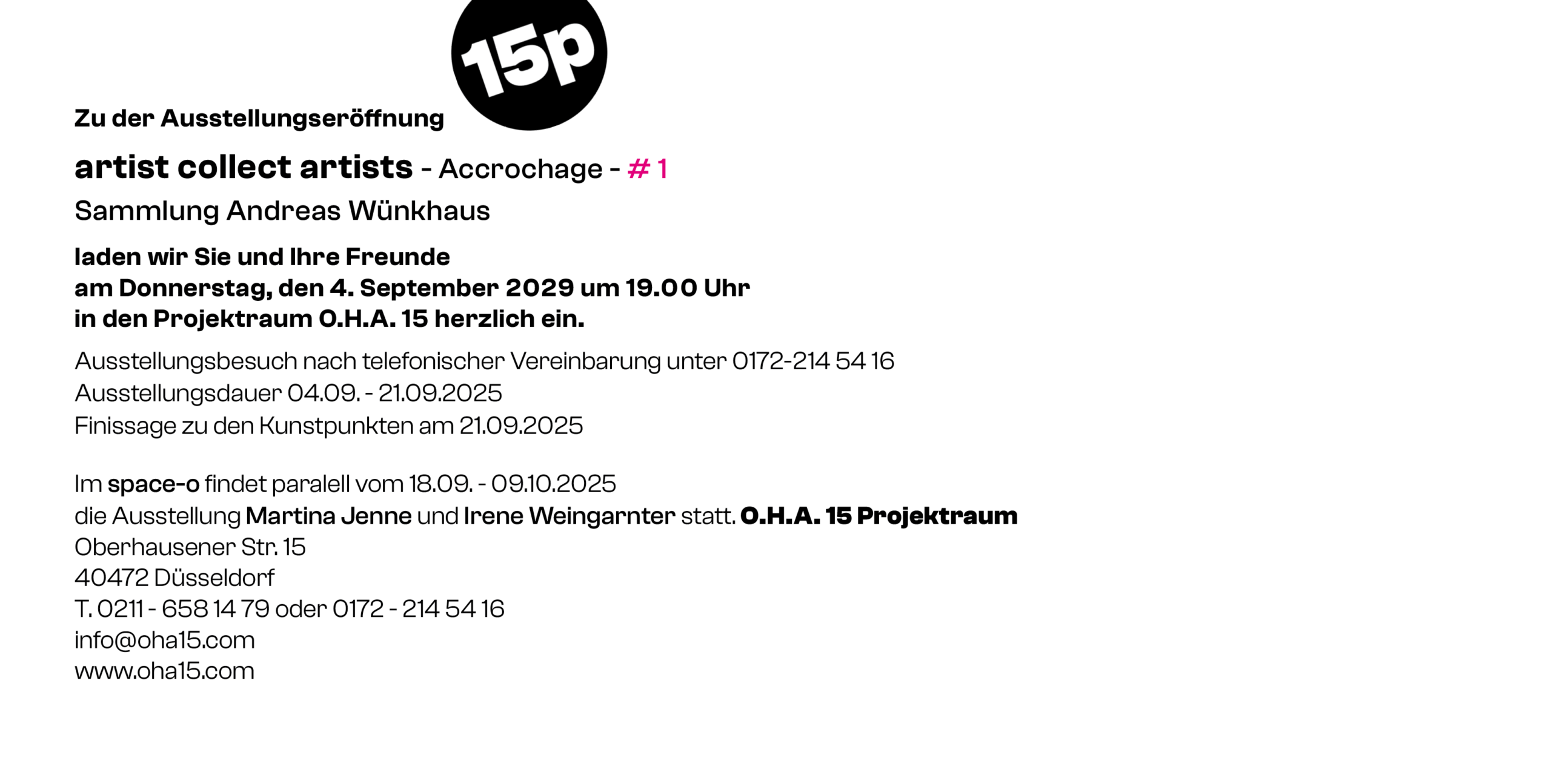 artist collect artists - accrochage Einladungskarte Ausstellung OHA15 September 2025